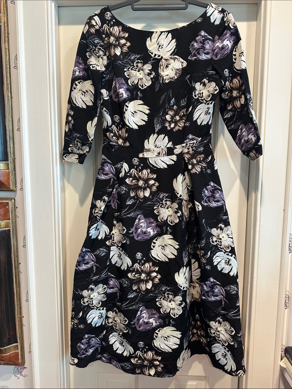 ASOS Black Midi Dress with Cream & Purple Floral Print